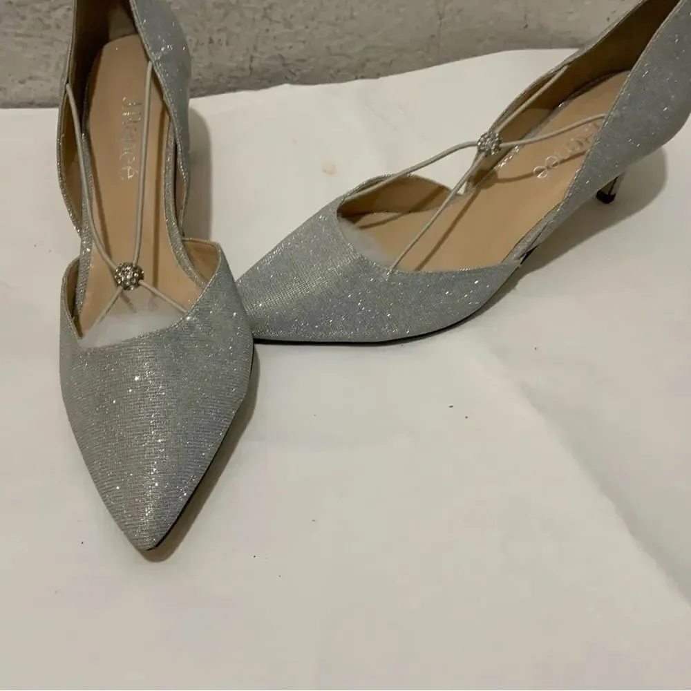 New J Renee Women's Veeva Pointed Toe Pumps Size 8 M Silver Glitter Fabric